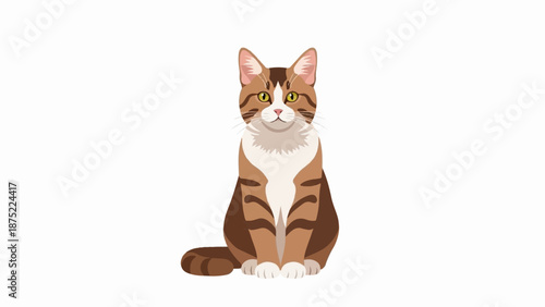 A pixelated tabby cat with yellow eyes sits patiently on a white background