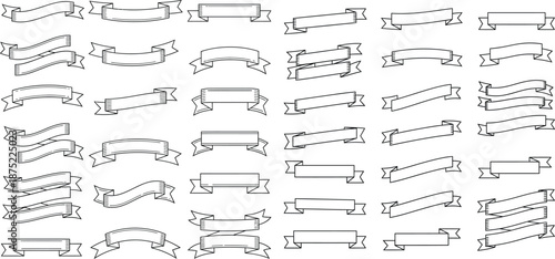 Extensive collection of outline ribbon banners in various flowing shapes and elegant styles for announcements