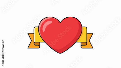 A red heart is centered on a yellow banner with a ribbon effect