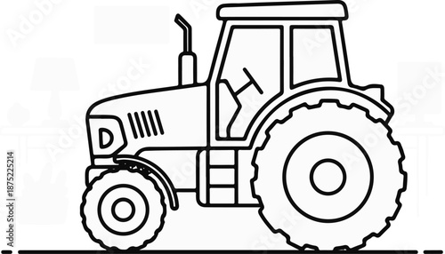 A simple outline drawing of a tractor with large wheels and a cab