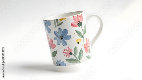 Hand-Painted Floral Ceramic Mug Mockup Boho Artisan Design