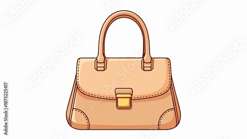 A stylish, light-tan leather handbag with a gold clasp and twin top handles