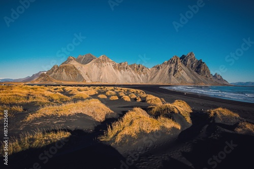 sunrise at black beach and vestrahorn mountain
