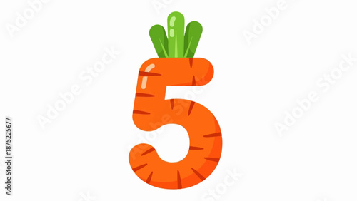 A stylized orange carrot forms the number five, with green leafy tops