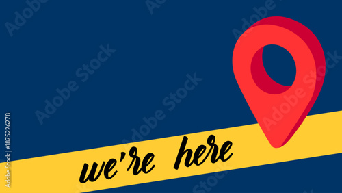 were here hand drawn vector illustration with cartoon heart and tag