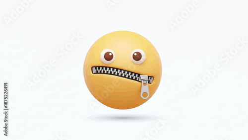 A yellow emoji face with eyes wide open and a zipper closing its mouth