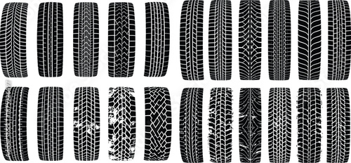 Set of various tire track patterns creating a detailed collection for automotive and transport designs