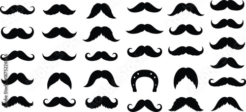 Varied collection of classic and modern moustache silhouettes, perfect for mens fashion or retro themed designs