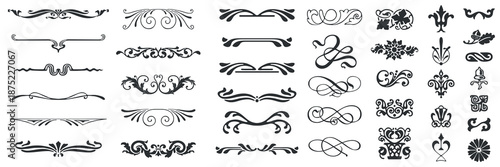 Set or collection of vector filigree flourishes for design. Decorative elements collection.