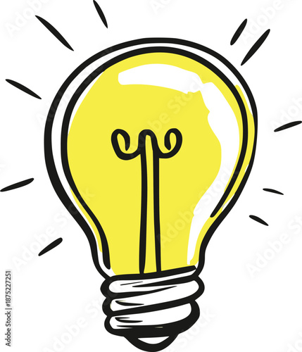 Hand drawn line art illustration of a light bulb depicting a glowing idea for creativity and innovation