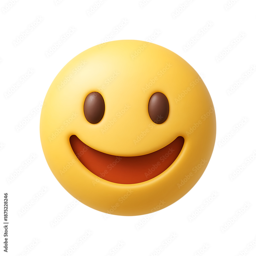 Fototapeta premium A vibrant yellow smiley face emoji with a cheerful expression on transparent background