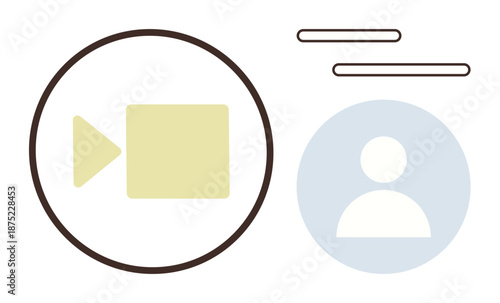 Online identity, remote meetings, social networking, virtual communication, user management, digital collaboration. Yellow video icon and a user avatar. Online identity and remote meetings theme