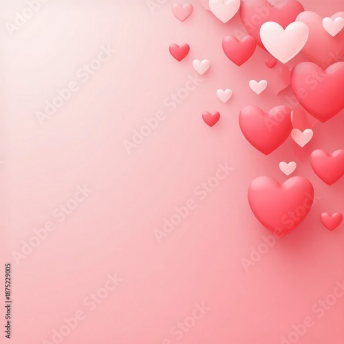 Minimalist Pink and Red 3D Heart Shapes on Soft Pastel Background