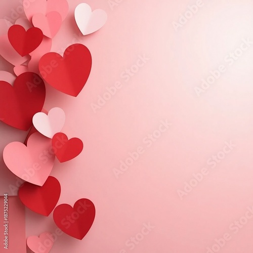 Minimalist Pink and Red 3D Heart Shapes on Soft Pastel Background