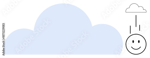 Cloud computing concept. Cloud icon, smiling face data transfer and storing functionality. Cloud services enhancing communication, storage, and integration. For IT, business, apps digital workflows