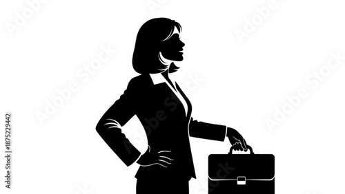 Confident Businesswoman Holding Briefcase and Standing with Assurance