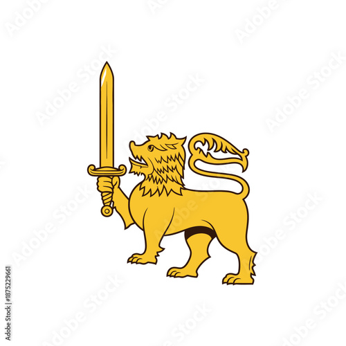A majestic golden lion holding a sword, a powerful emblem reflecting the deep cultural spirit of sinhala traditional awurudu sri lanka festivities and national heritage