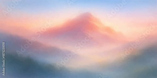 A beautiful summer landscape captures the bright orange light of a sunset and sunrise over the mountain horizon under a colorful red sky and abstract cloudscape