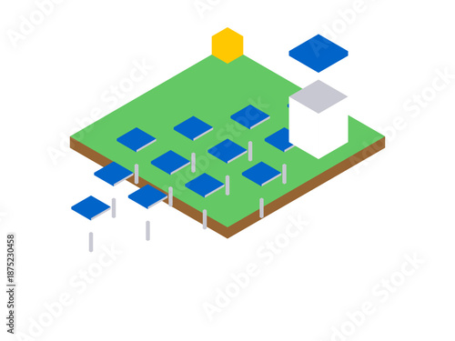 Isometric Solar Energy Farm Scene - 3D Renewable Power Plant Illustration