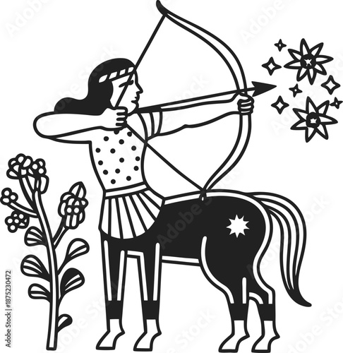 Centaur archer shooting a magical arrow with stars, mythical creature, fantasy, astrology, sagittarius zodiac symbol