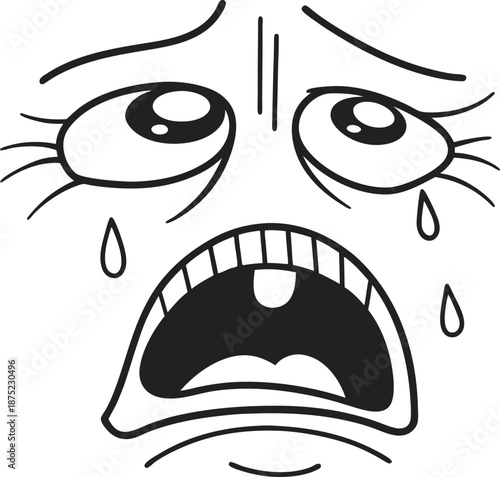 Crying face emoticon with tears and open mouth showing distress and sadness expression