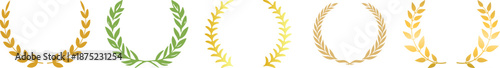 Laurel Wreath Icon set. A hand-drawn collection of laurel wreaths and branches, including laurel wreaths. Featuring elements of herbs, flowers, and plants, these wreaths symbolize awards, achievement.