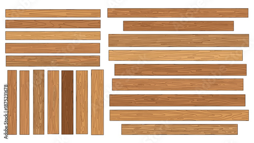 Detailed textures of various wooden planks showing different grain patterns and colors for construction and design work.