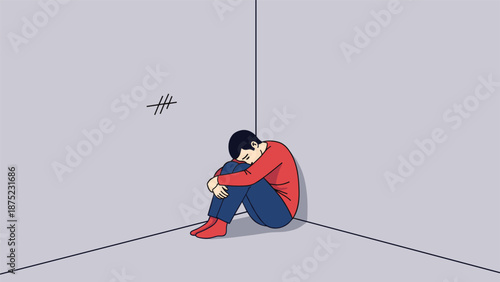 Young person sitting in a corner feeling lonely and sad representing mental health challenges and isolation issues.