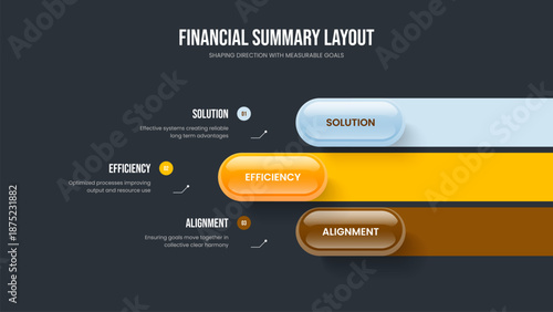 Enterprise Overview Three Step Diagram Presentation Layout. Consulting Portfolio Slide Template Vector Illustration. Project Report 3 Option Infographic Frame Design.