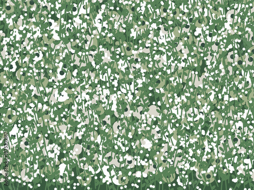 MINIMALIST GREEN BOTANICAL MEADOW PATTERN WITH ABSTRACT WILD FLOWERS FOR ECO FRIENDLY TEXTILE DESIGN