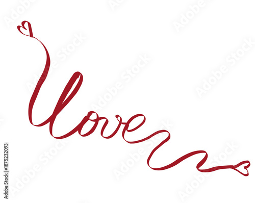 Red Ribbon Forming the Word Love with heart
