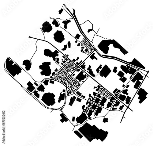 a black and white map of the area around a city, area, black, city, map, plan, show, against transparent background