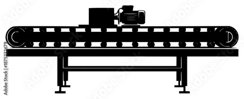 a black and white icon of a conveyor belt, black, icon, silhouette, against transparent background