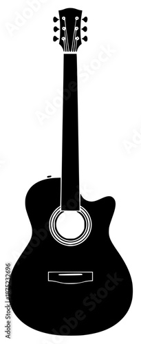 black silhouette of an acoustic guitar on a , black, guitar, icon, silhouette, against transparent background