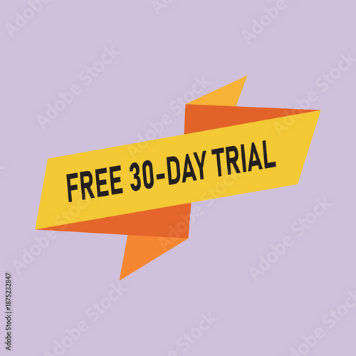 A vibrant promotional ribbon announces a free thirty day trial offer on a lavender background