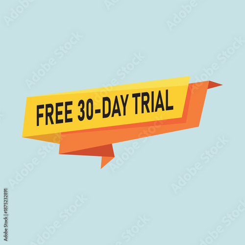 A vibrant promotional banner advertises a free thirty day trial offer with bold text