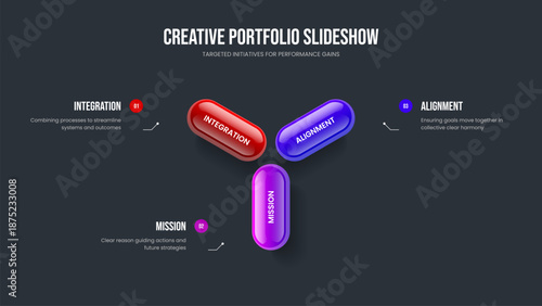 Company Showcase Frame Layout Vector Illustration. Modern Report 3 Element Infographic Slideshow Template. Investor Performance Three Step Diagram Presentation Design.
