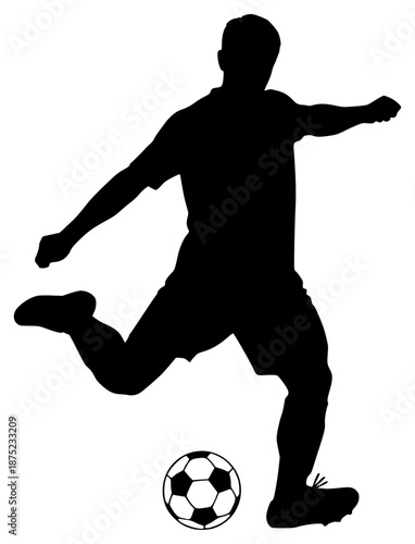 a silhouette of a man kicking a soccer ball, ball, kick, man, play, silhouette, soccer ball, soccer player, against transparent background