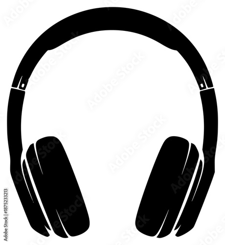 black silhouette of headphones isolated on a , black, headphone, icon, silhouette, against transparent background