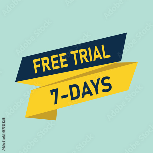 Bright yellow and navy ribbon banner advertises a limited time free trial period offer