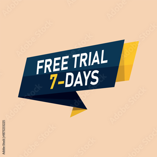 A navy blue and yellow banner advertises a seven day free trial offer