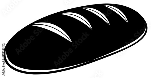 a black silhouette of a loaf of bread on a illustration, black, bread, icon, illustration, loaf, silhouette, against transparent background
