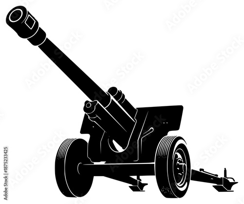 a black silhouette of an ancient cannon on wheels, ancient, black, cannon, illustration, old, silhouette, wheel, against transparent background