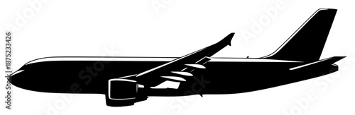 a black and white image of a silhouette of an airplane, airplane, black, fly, icon, image, picture, plane, silhouette, against transparent background