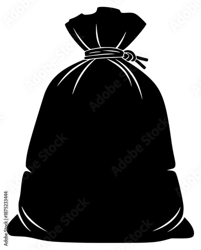 a black and white illustration of a bag of money, bag, black, icon, illustration, money, silhouette, against transparent background