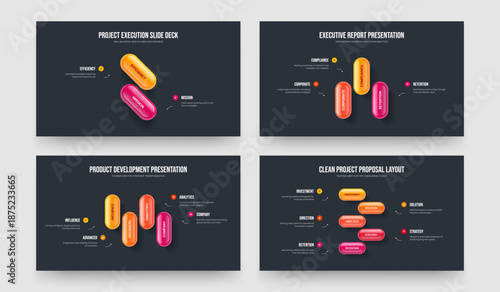 Project Analysis 2 3 4 5 Option Infographic Frame Layout Collection. Creative Proposal Two Three Four Five Step Diagram Presentation Template Vector Illustration Set.