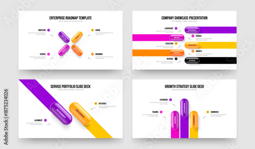 Financial Strategy 4 5 2 3 Option Infographic Slideshow Layout Collection. Visual Insight Four Five Two Three Step Diagram Frame Design Vector Illustration Set.