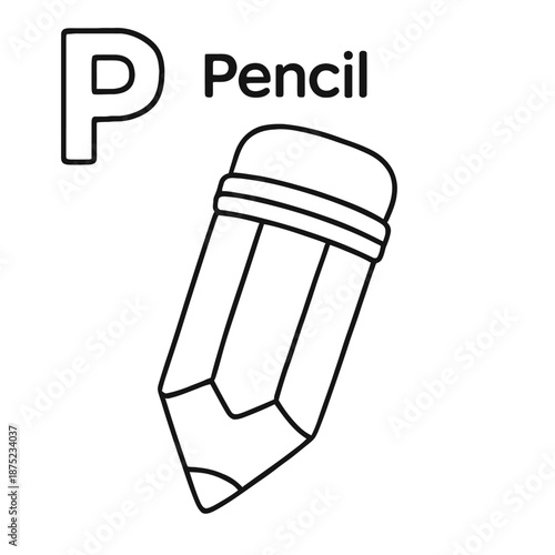 Alphabet Coloring Page Featuring Letter P and Pencil