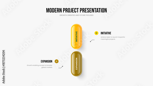 Digital Development 2 Step Diagram Presentation Template. Corporate Growth Two Option Infographic Slideshow Layout. Professional Insight Slide Design Vector Illustration.