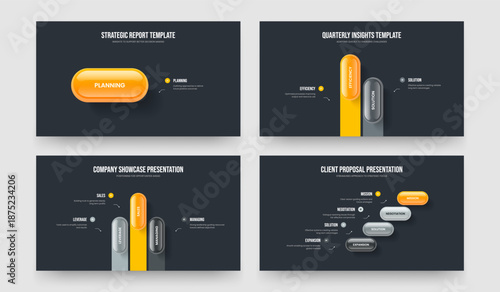 Professional Forecast One Two Three Four Option Infographic Slide Template Vector Illustration Collection. Business Growth 1 2 3 4 Element Diagram Frame Design Bundle.